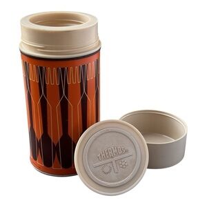 THERMOS Bottle 1971 PINT King-Seeley 7263 Orange/Brown/Tan Hot & Cold VTG